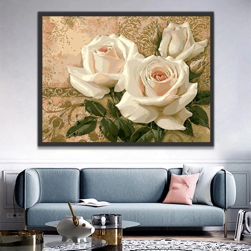 Rosas Blancas con Fondo de Textura Rosada Pintar por Números