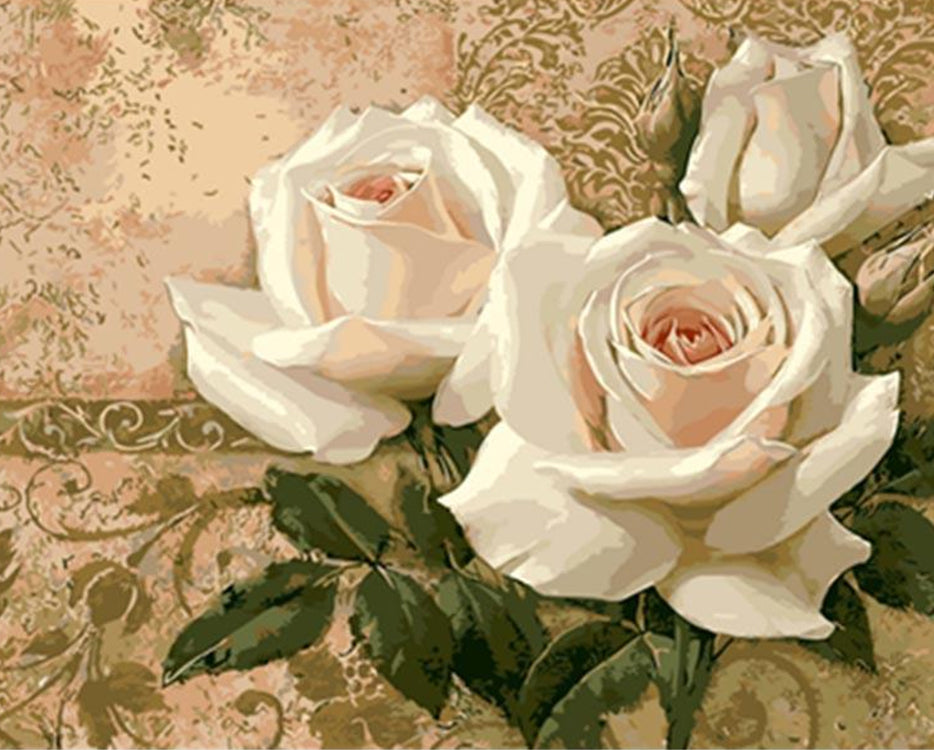Rosas Blancas con Fondo de Textura Rosada Pintar por Números