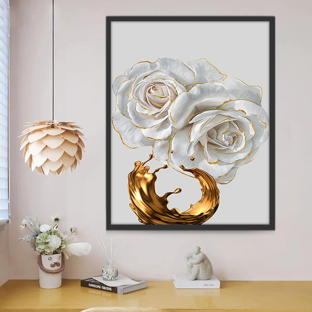 Rosas Blancas y Líquido Dorado de Salpicadura Pintar por Números