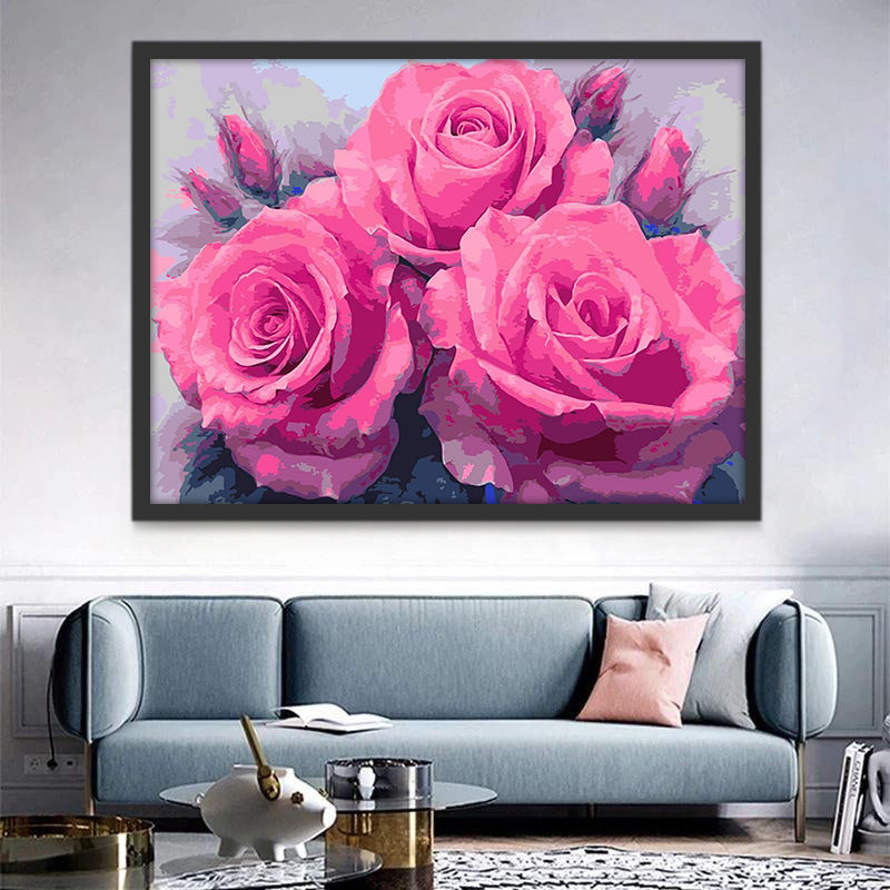 Rosas de Color Rosado Pintadas al Óleo Pintar por Números