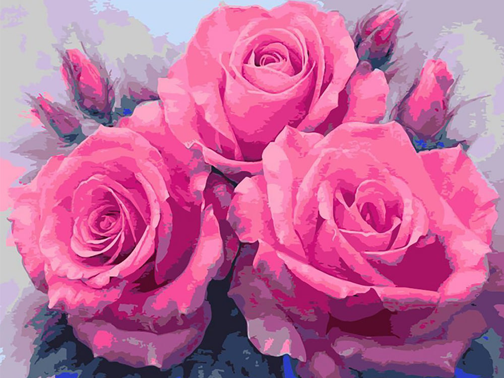 Rosas de Color Rosado Pintadas al Óleo Pintar por Números