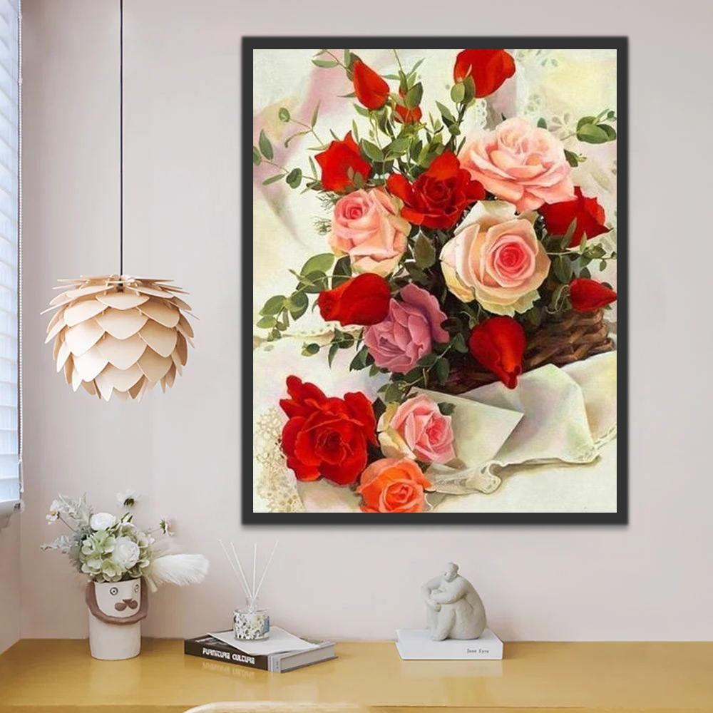 Rosas de Colores Diferentes en el Fondo de Tela Blanca Pintar por Números
