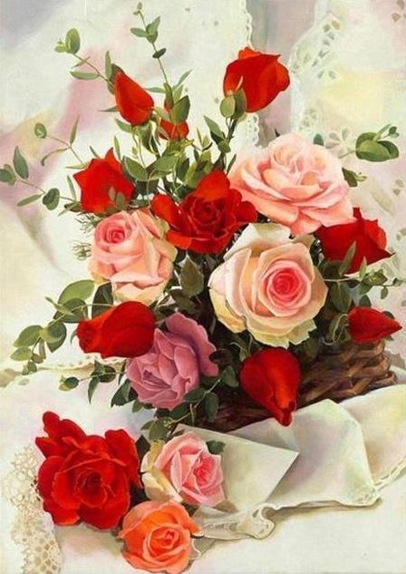 Rosas de Colores Diferentes en el Fondo de Tela Blanca Pintar por Números