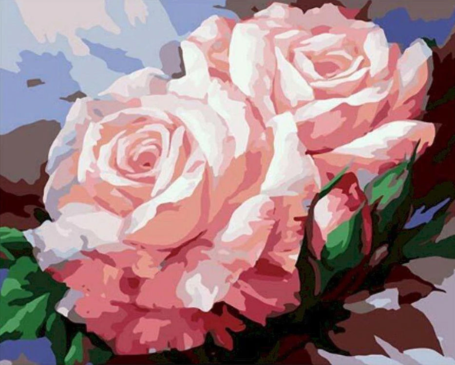 Rosas Hermosas de Color Rosado Claro Pintadas al Óleo Pintar por Números