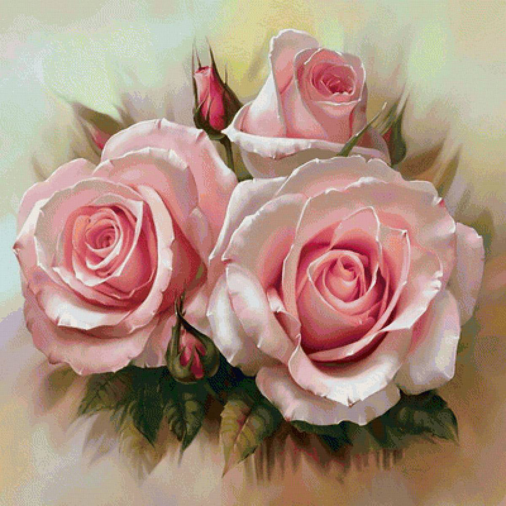 Rosas Hermosas de Color Rosado Claro Pintar por Números