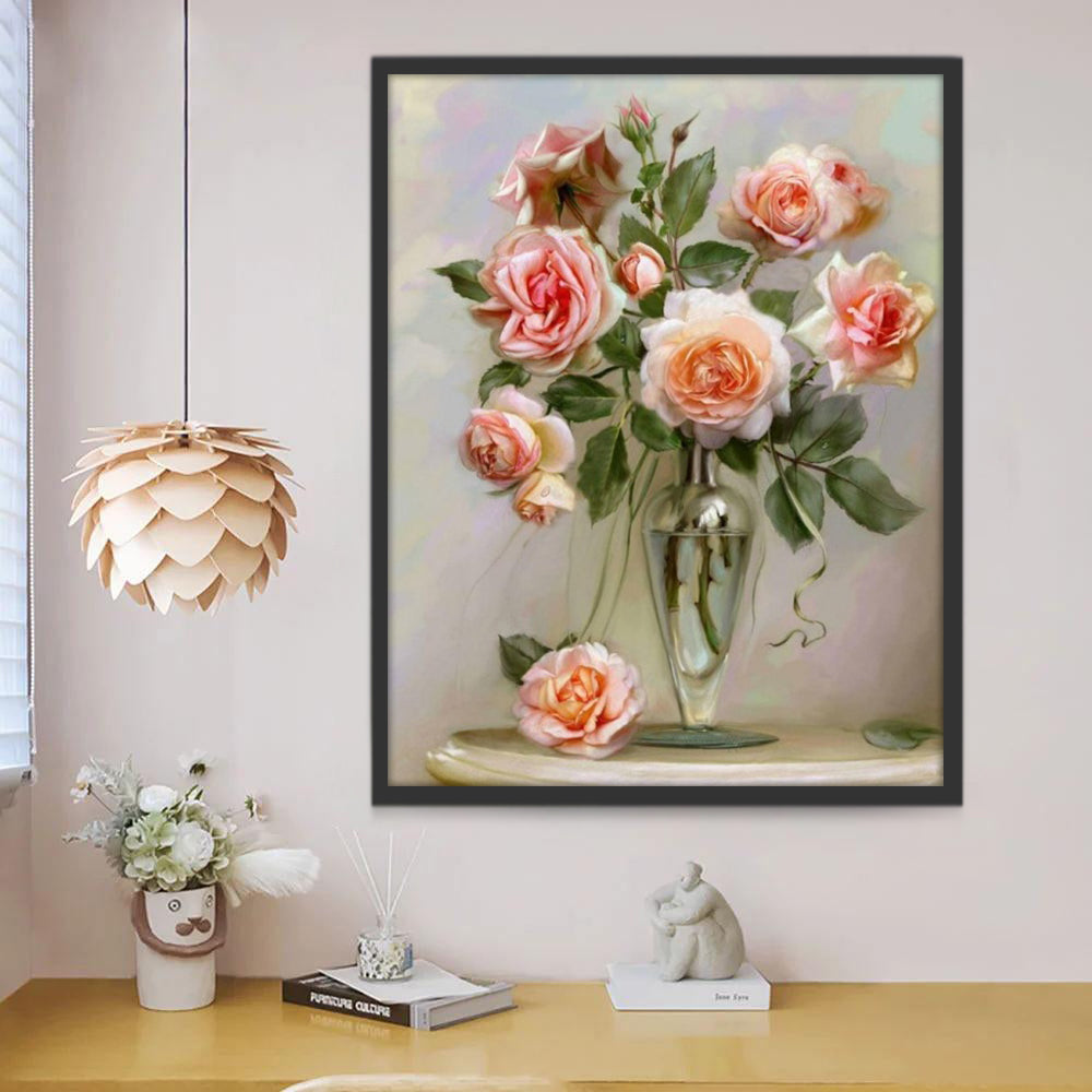 Rosas Hermosas en Botella de Cristal con Fondo Blanco Pintar por Números