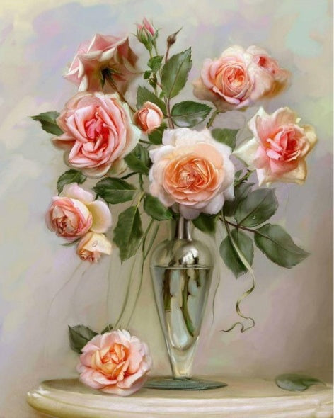 Rosas Hermosas en Botella de Cristal con Fondo Blanco Pintar por Números