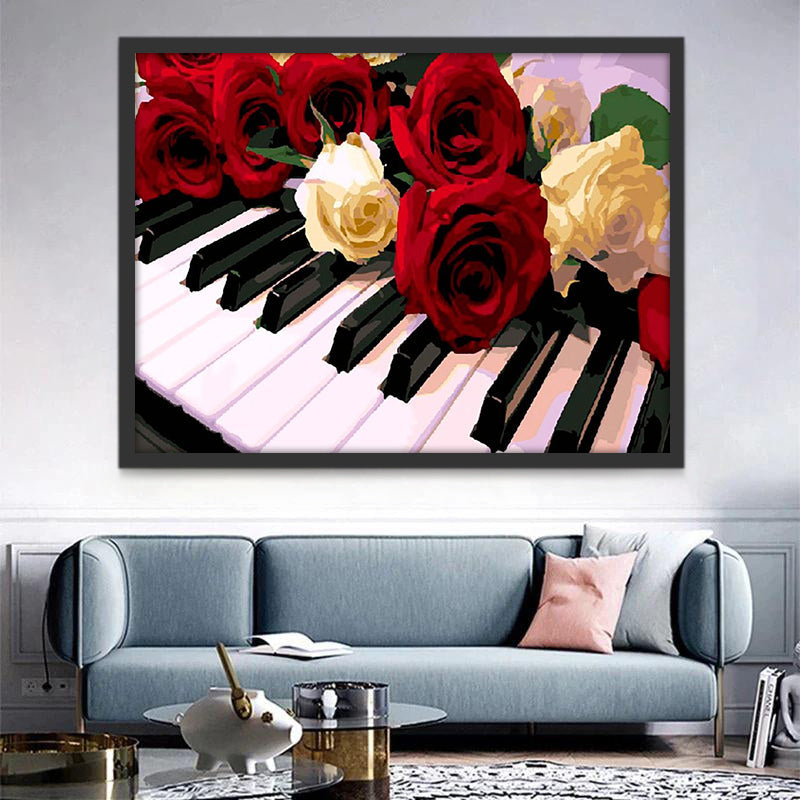 Rosas Hermosas sobre Teclas del Piano Pintar por Números