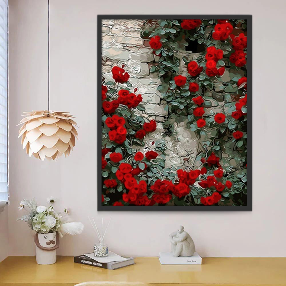 Rosas Rojas Bonitas en la Pared Pintar por Números