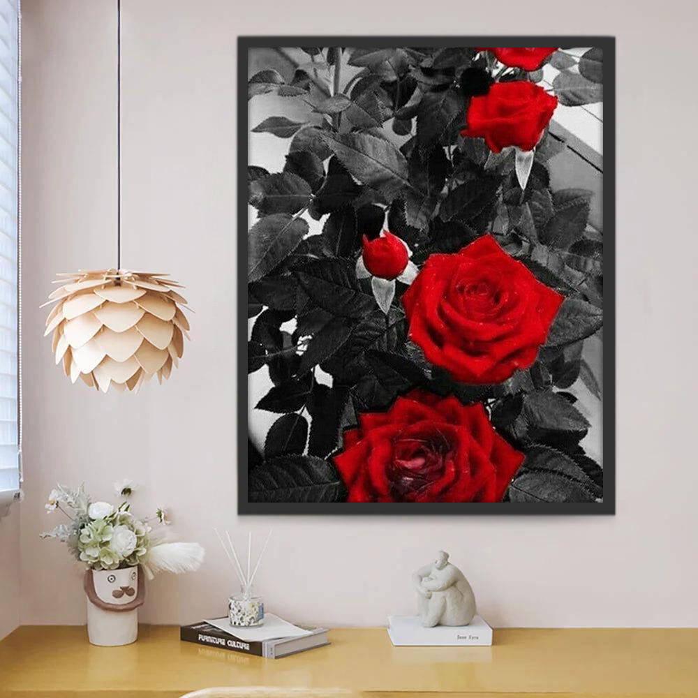 Rosas Rojas con Hojas Gris Pintar por Números