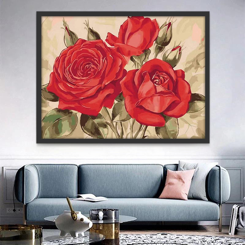 Rosas Rojas Florecientes y Capullos de Rosas Pintar por Números