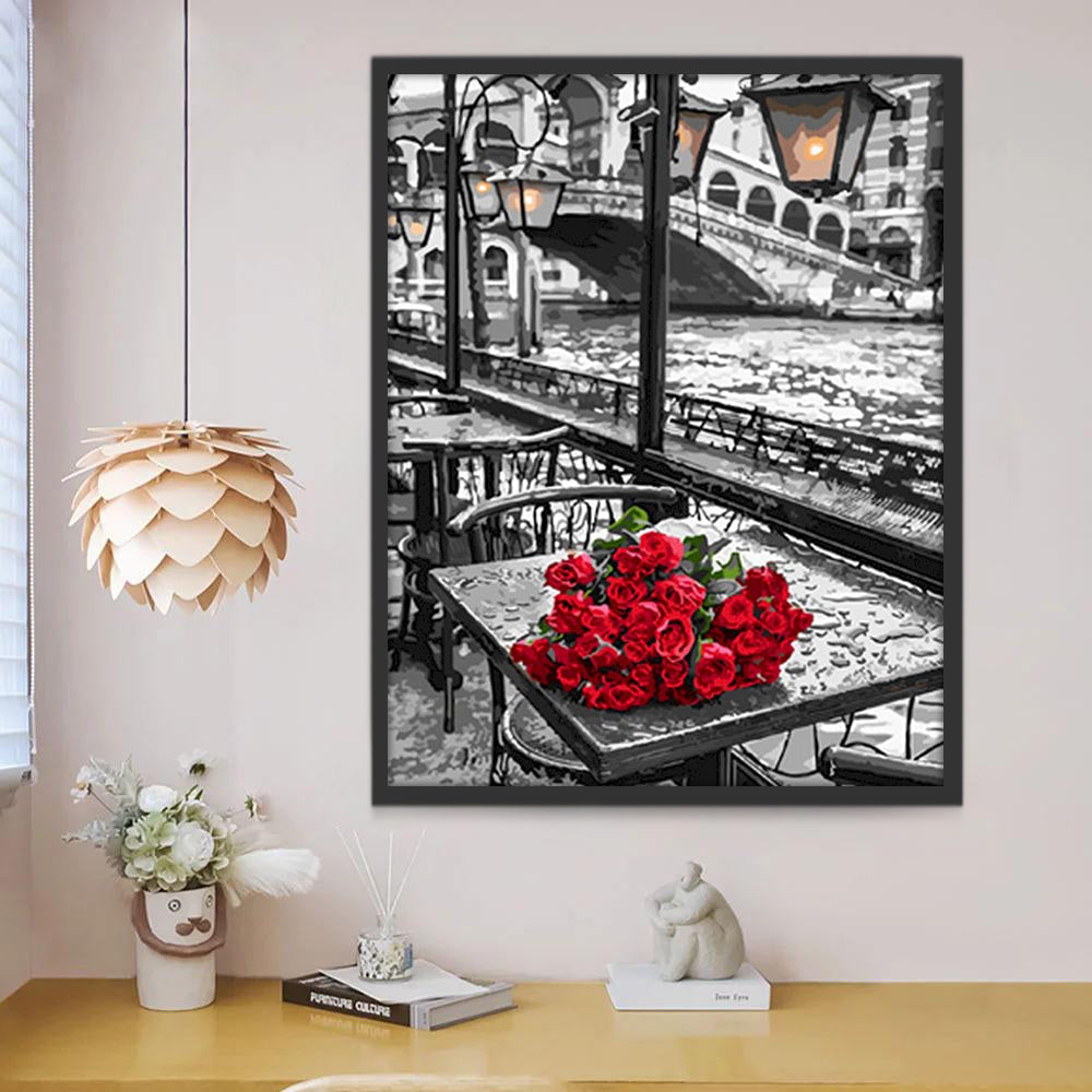 Rosas Rojas sobre Mesa al Lado de Río Pintar por Números