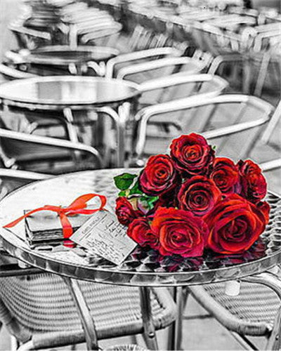 Rosas Rojas sobre Mesa de la Calle Pintar por Números