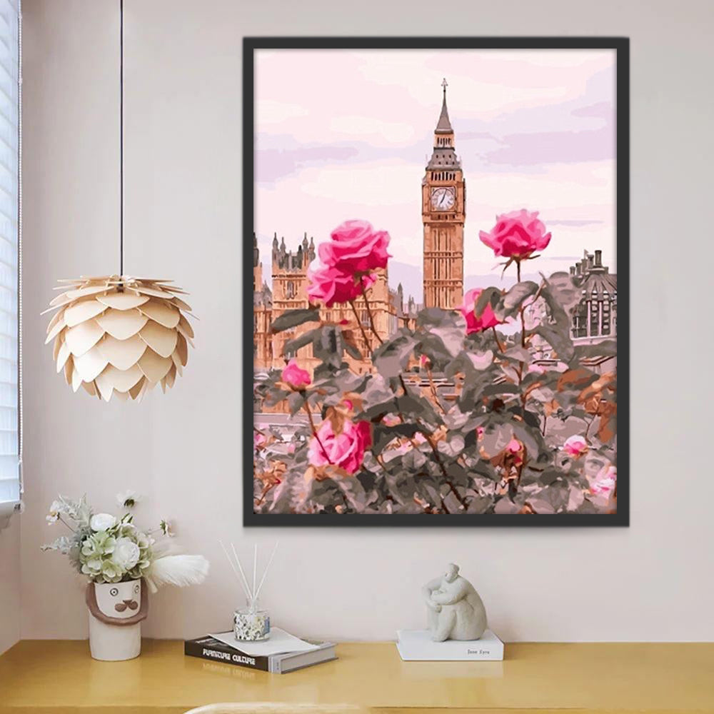Rosas Rosadas con Fondo de Gran Ben Londres Pintar por Números