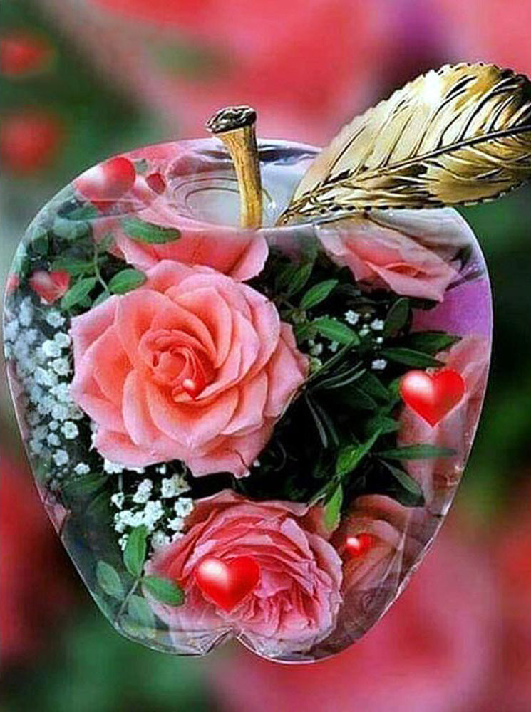 Rosas Rosadas en Hielo en Forma de Manzana Pintar por Números