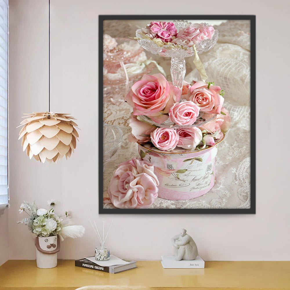 Rosas Rosadas sobre Soporte de Postres Pintar por Números