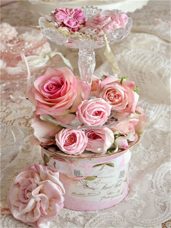 Rosas Rosadas sobre Soporte de Postres Pintar por Números