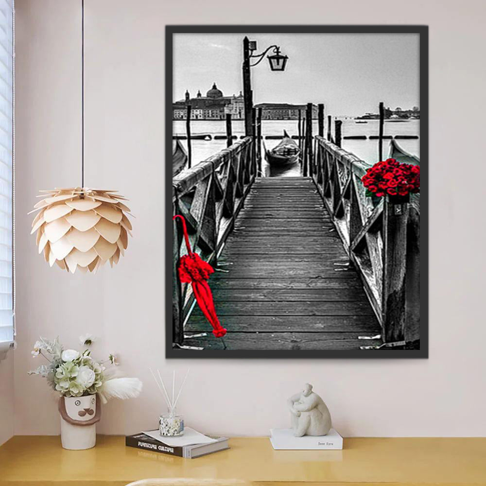 Rosas y Paraguas en el Puente Pintar por Números