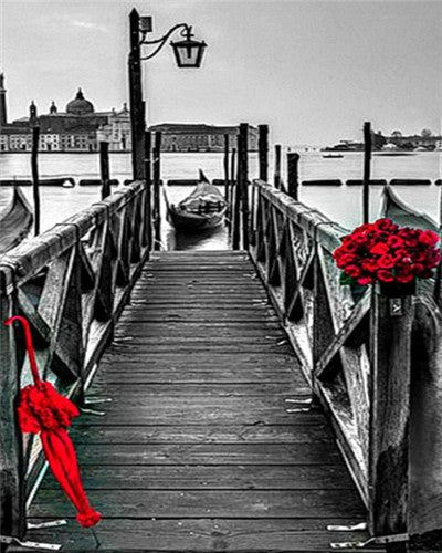 Rosas y Paraguas en el Puente Pintar por Números