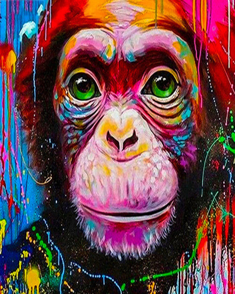 Rostro Colorido de Mono con Ojos Verdes Pintar por Números