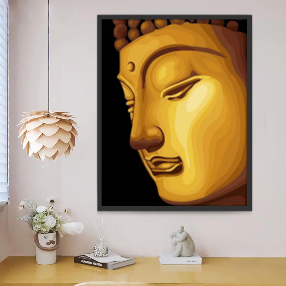 Rostro de Estatua de Buda con Pintura Dorada Pintar por Números