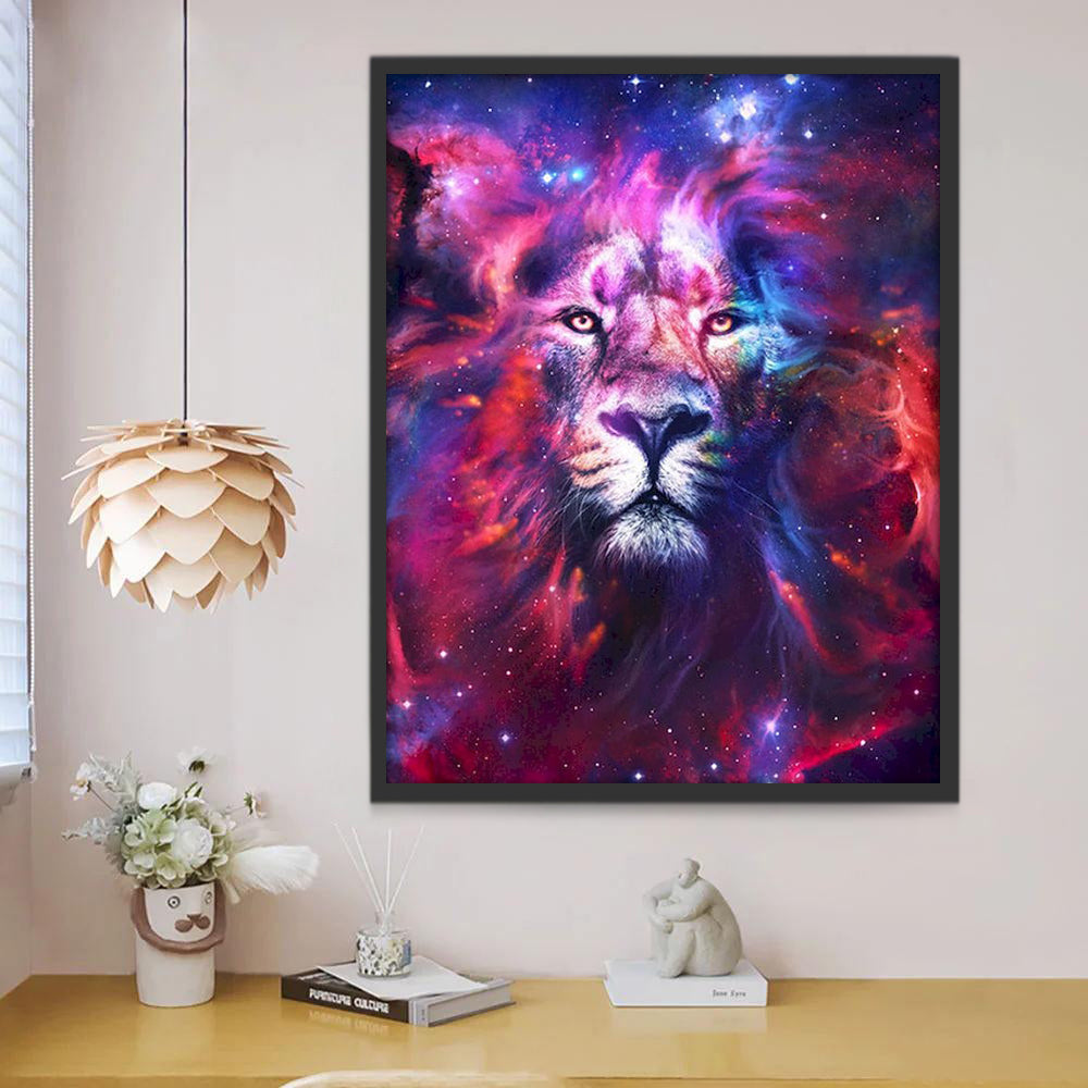 Rostro de León en Cielo Estrellado Pintar por Números