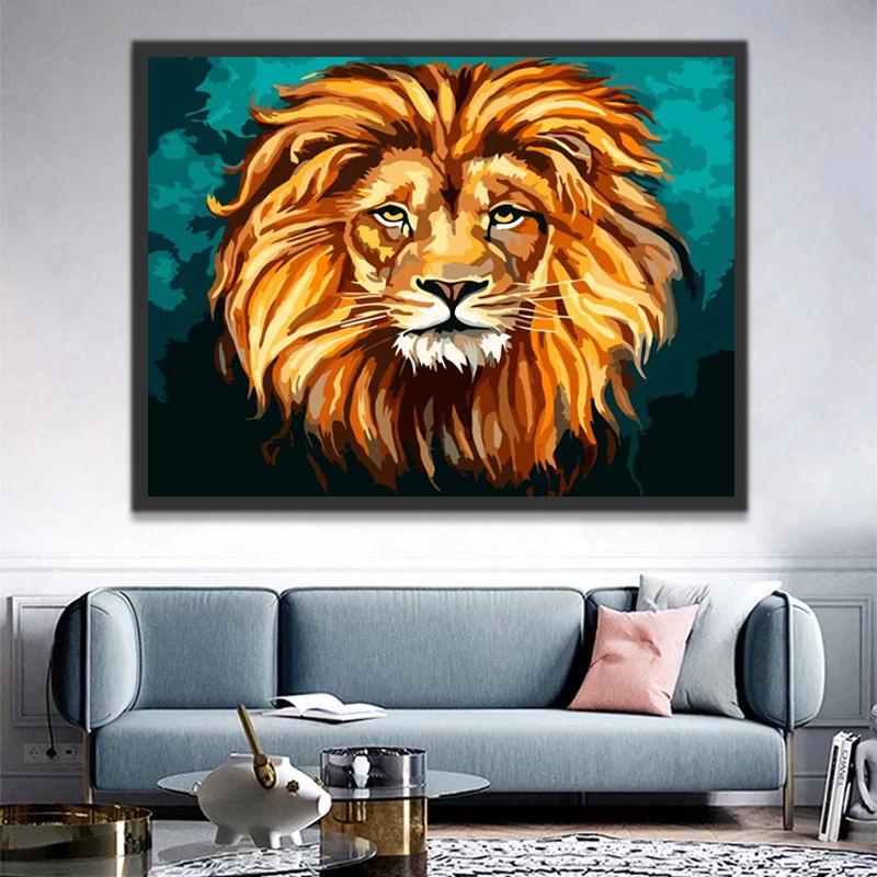 Rostro de León y Fondo Verde Pintar por Números