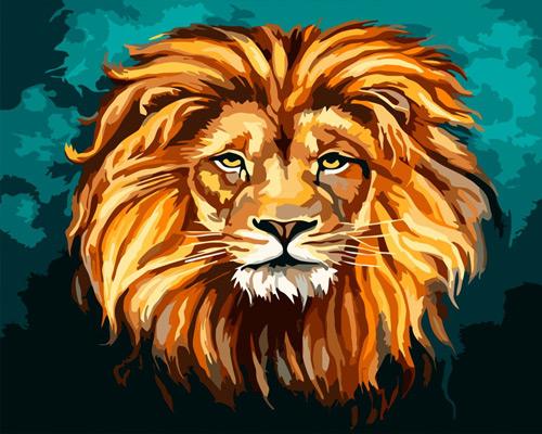 Rostro de León y Fondo Verde Pintar por Números