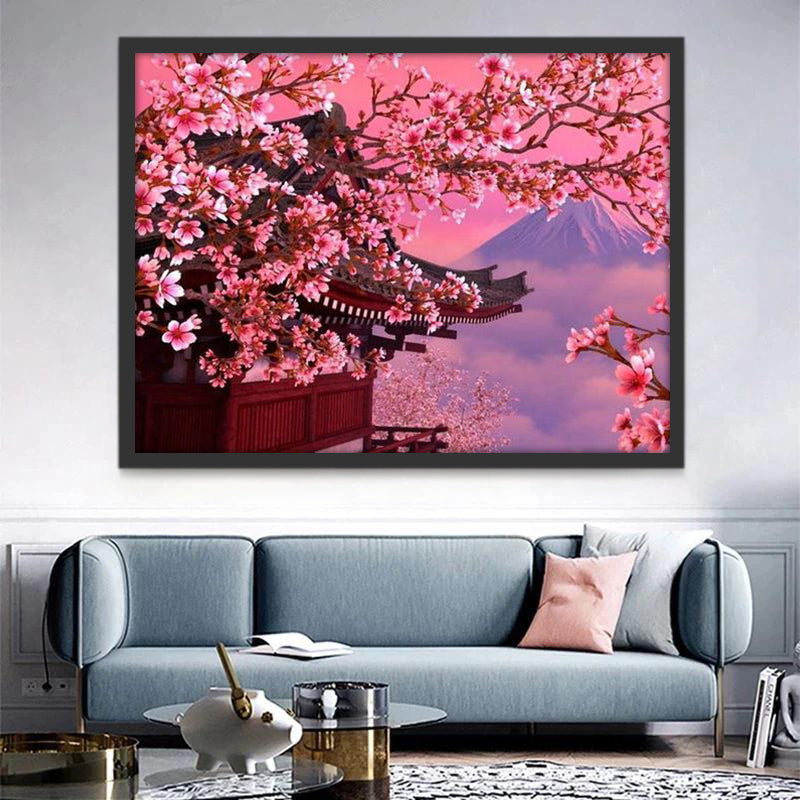 Sakura Rosada y El Monte Fuji Pintar por Números
