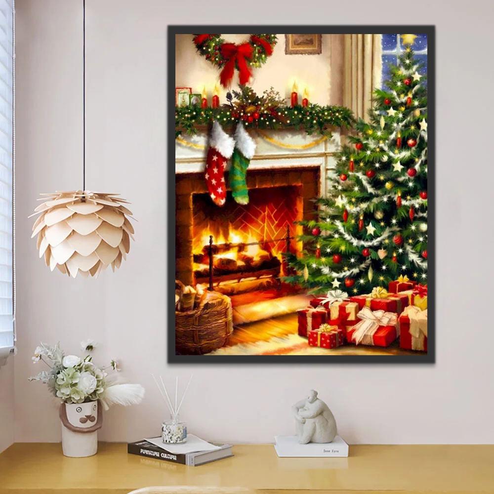 Salón Acogedor con Árbol Navideño Pintar por Números