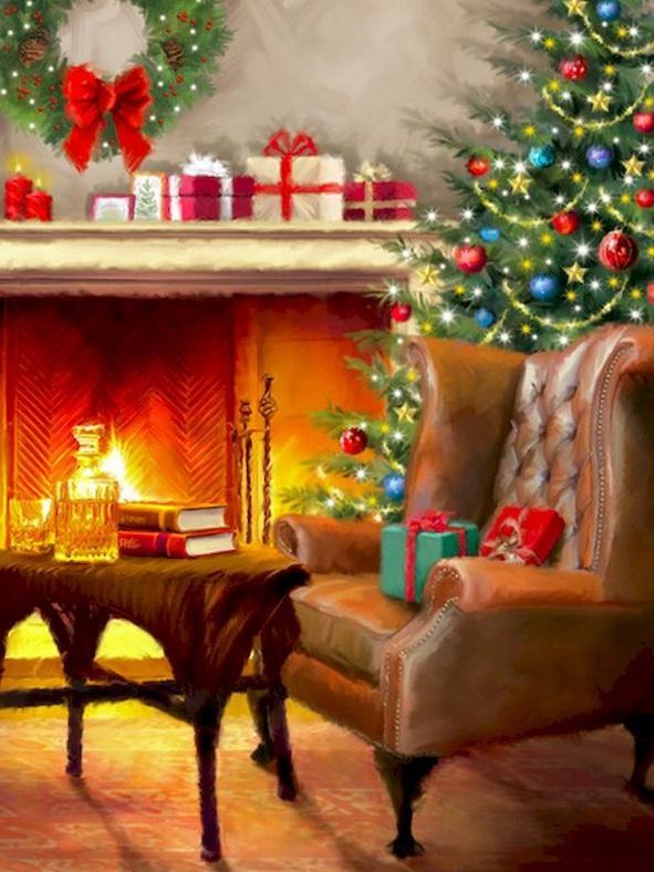 Salón de la Casa con Árbol Navideño Pintar por Números