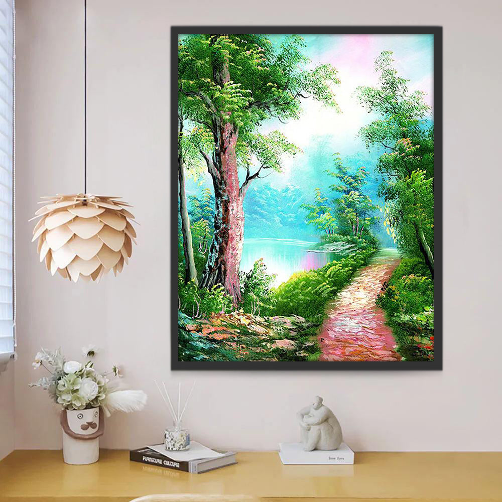 Sendero al Lado de Agua en el Bosque Pintar por Números