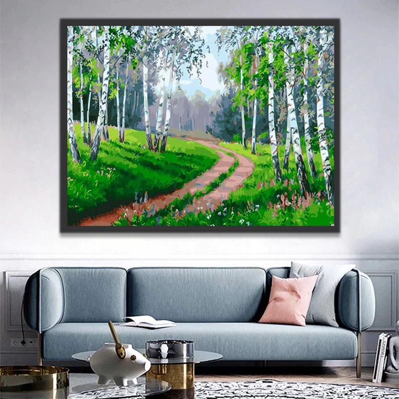 Sendero en el Bosque de Abedules Pintar por Números