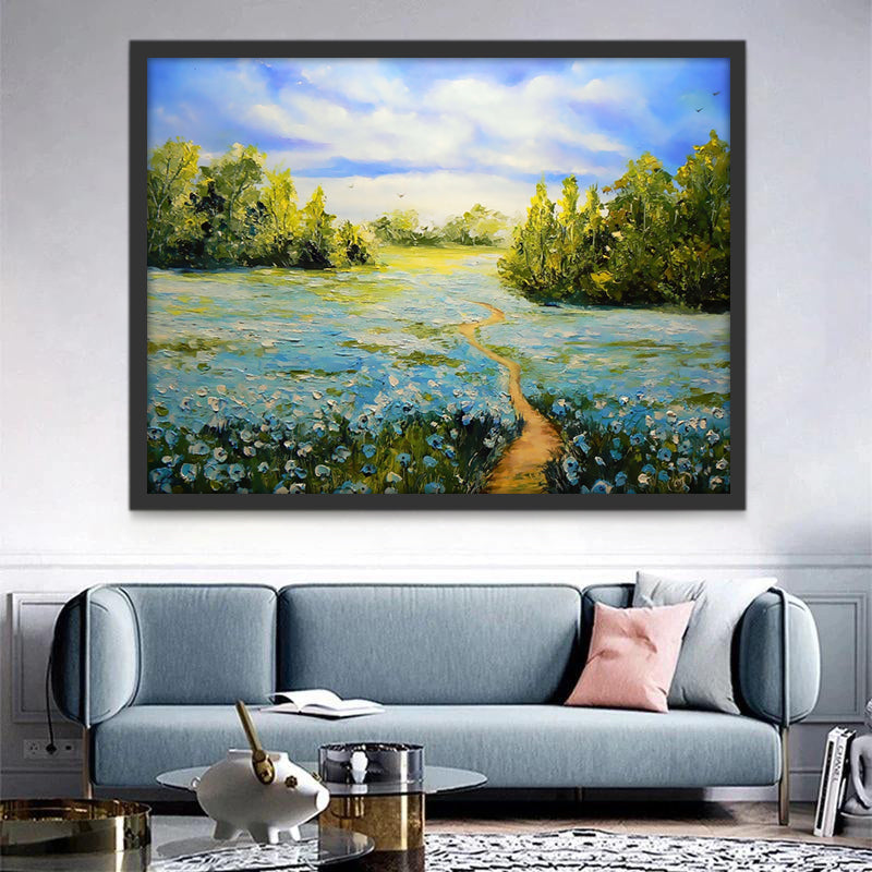 Sendero en el Campo de Flores Azules Pintar por Números