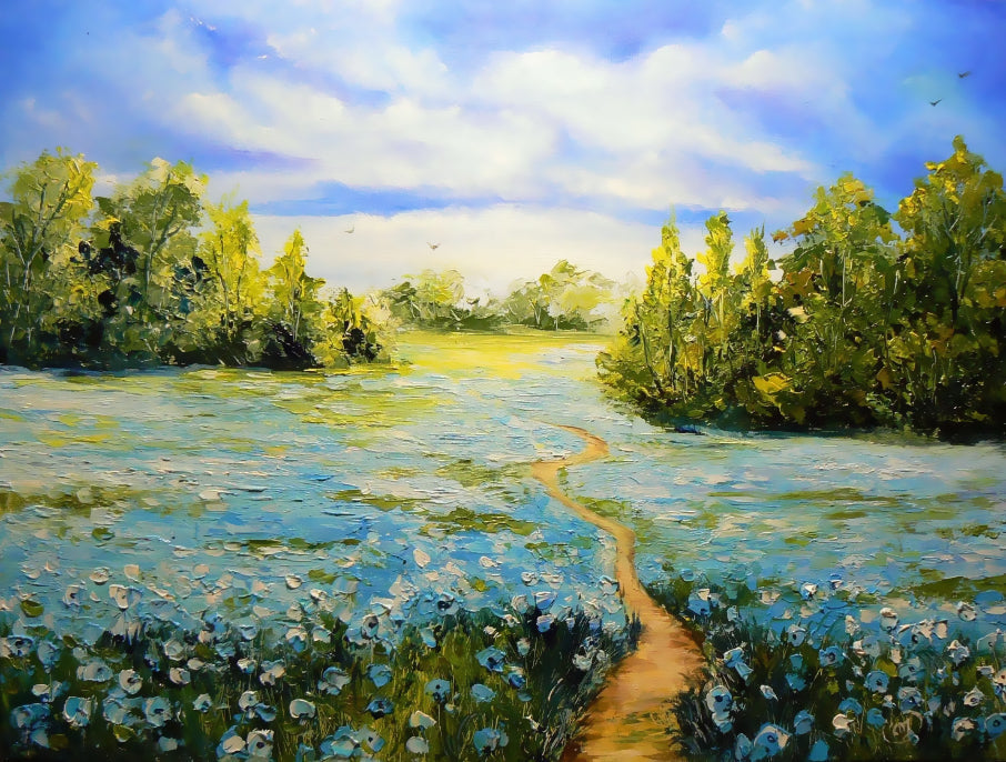 Sendero en el Campo de Flores Azules Pintar por Números