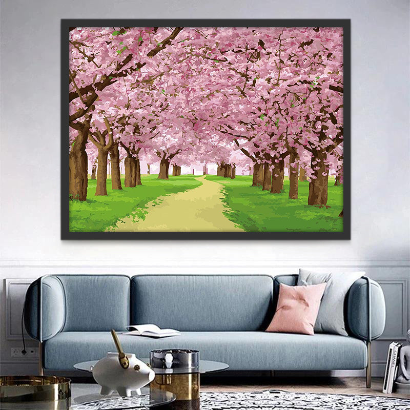 Sendero entre Árboles de Primavera Pintar por Números