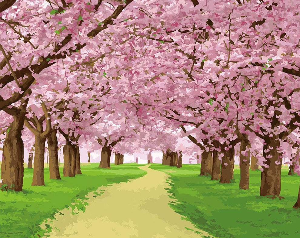 Sendero entre Árboles de Primavera Pintar por Números
