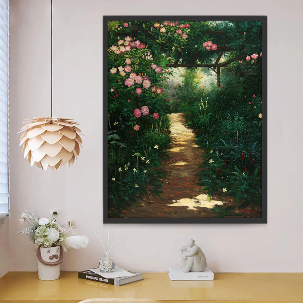 Sendero entre Plantas Verdes y Flores Pintar por Números