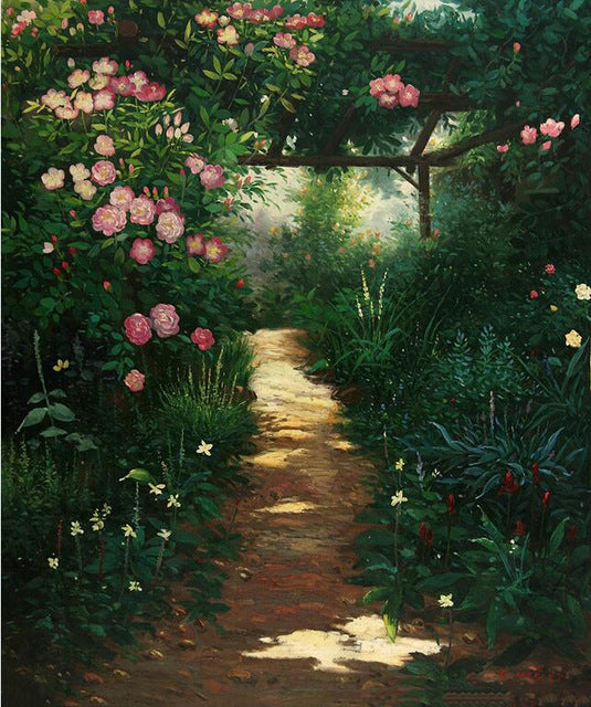 Sendero entre Plantas Verdes y Flores Pintar por Números