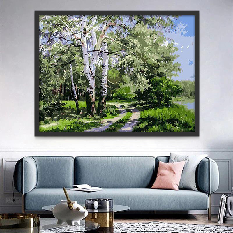Sendero y Árboles Verdes en el Bosque Pintar por Números