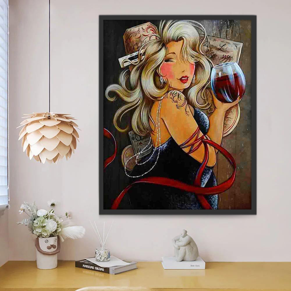Señora Gorda con Copa de Vino Tinto en la Mano Pintar por Números