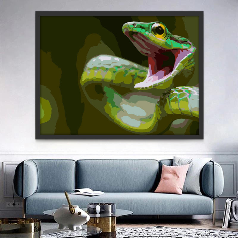 Serpiente Verde con Boca Abierta Pintar por Números