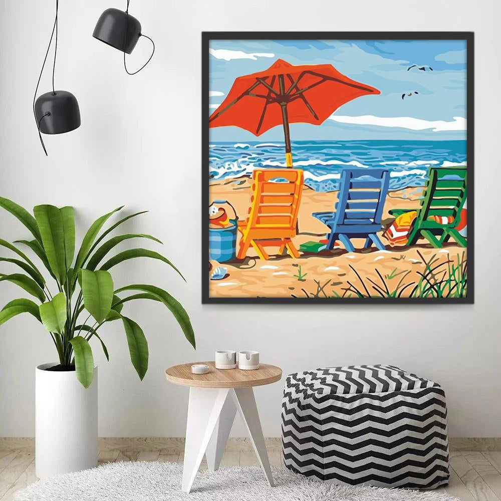 Sillas Coloridas de Playa y Sombrilla Pintar por Números