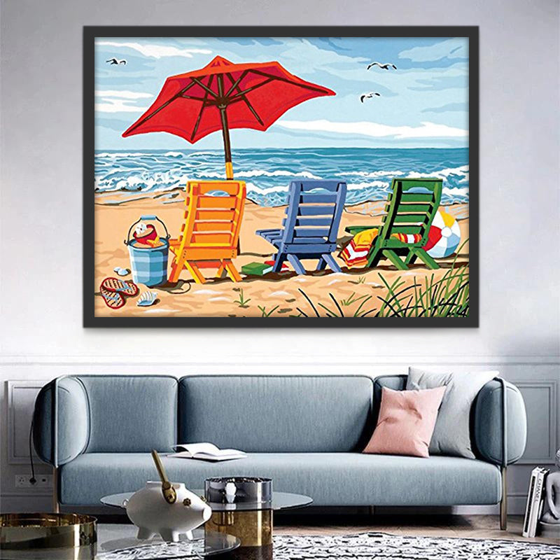 Sillas de Playa y Sombrilla en la Playa Pintar por Números
