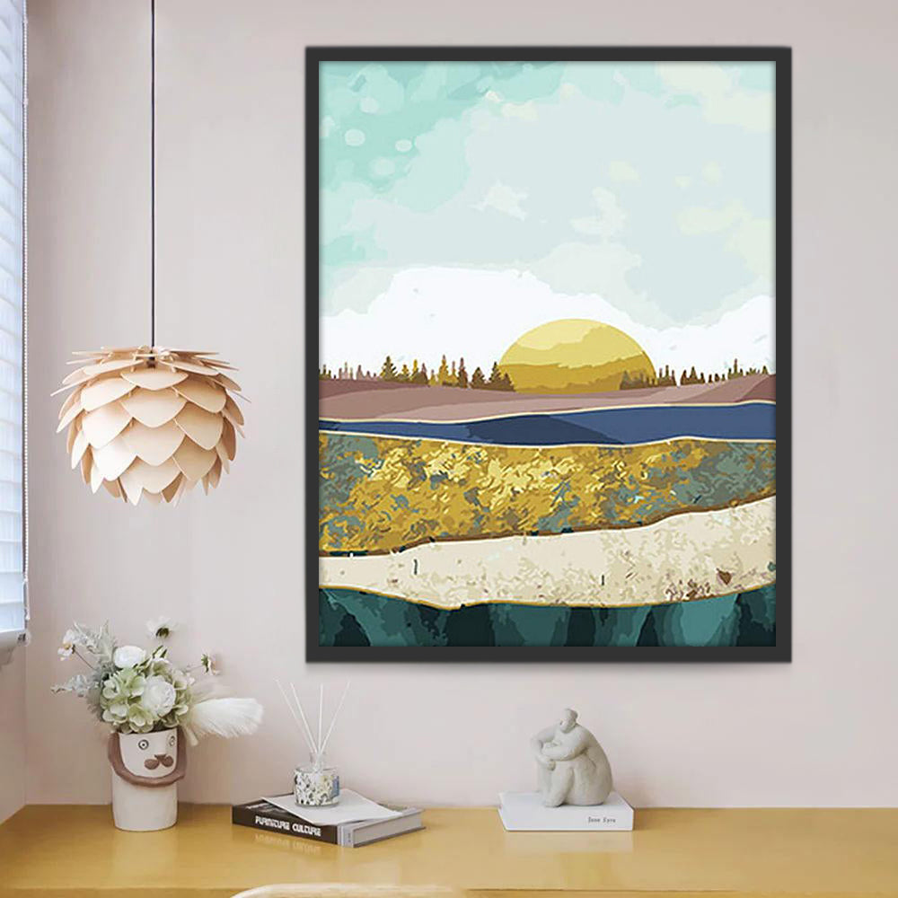 Silueta Colorida de las Montañas Pintar por Números