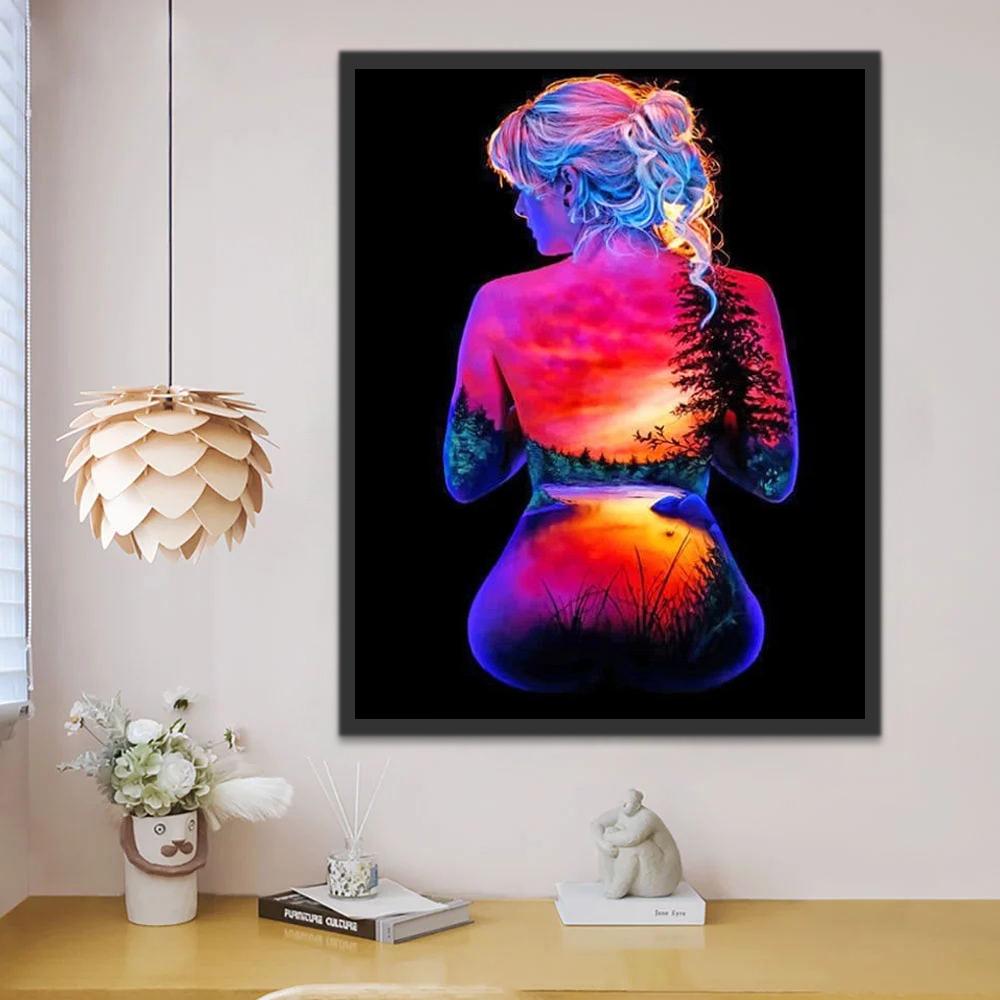 Silueta Colorida de Mujer de Paisaje Pintar por Números