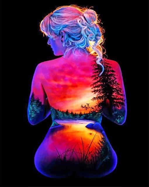 Silueta Colorida de Mujer de Paisaje Pintar por Números