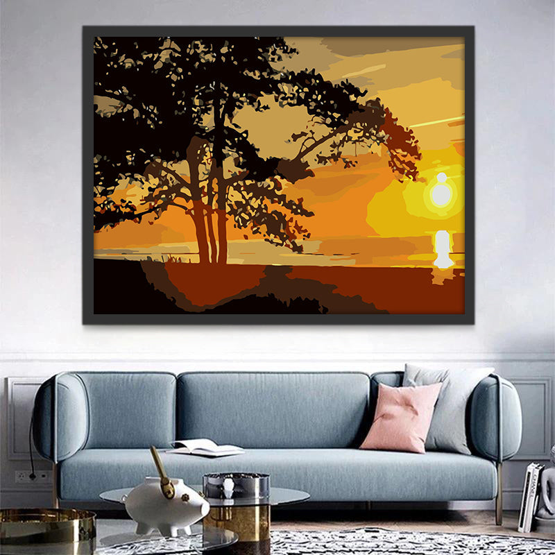 Silueta de Árbol con la Puesta del Sol Pintar por Números