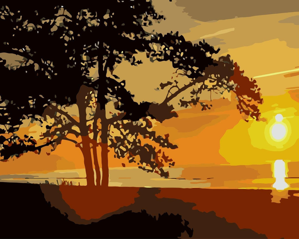 Silueta de Árbol con la Puesta del Sol Pintar por Números