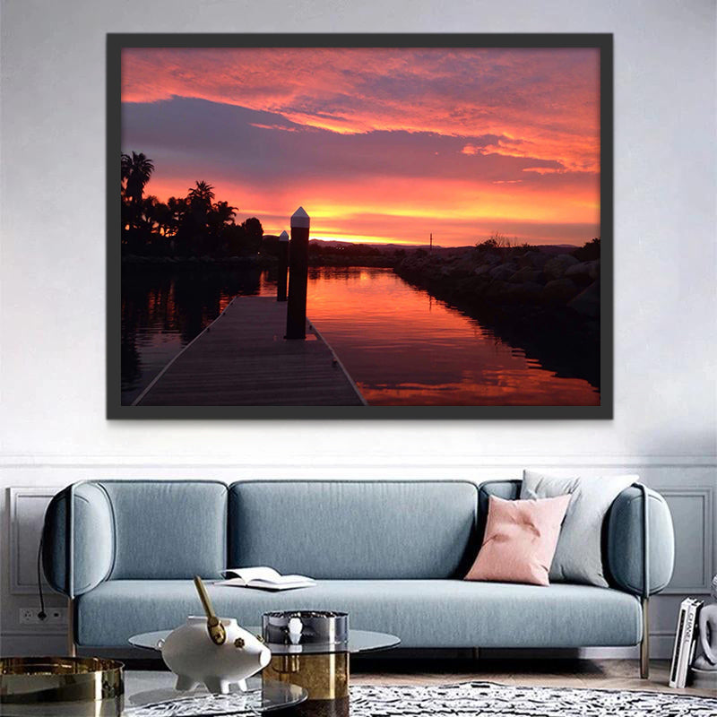 Silueta de Árboles de Lago al Atardecer Pintar por Números